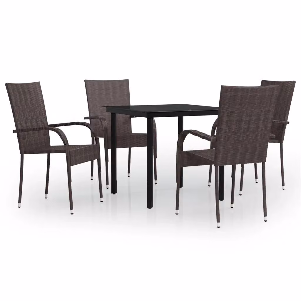 Set da pranzo da giardino moderno vidaXL in polyrattan con tavolo in vetro, 5 pezzi, marrone e nero – 2