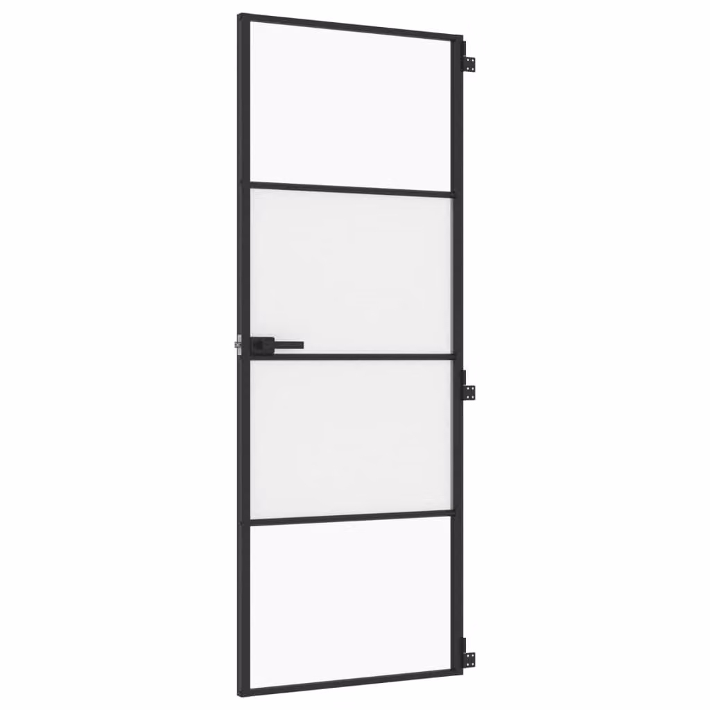 Porta per Interni Nera 76x201,5cm Vetro Temperato e Alluminio