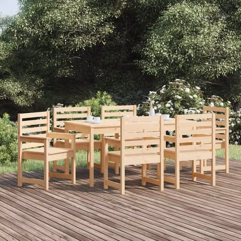 Set da pranzo da giardino vidaXL in 7 pezzi in legno di pino rustico, colore marrone e beige