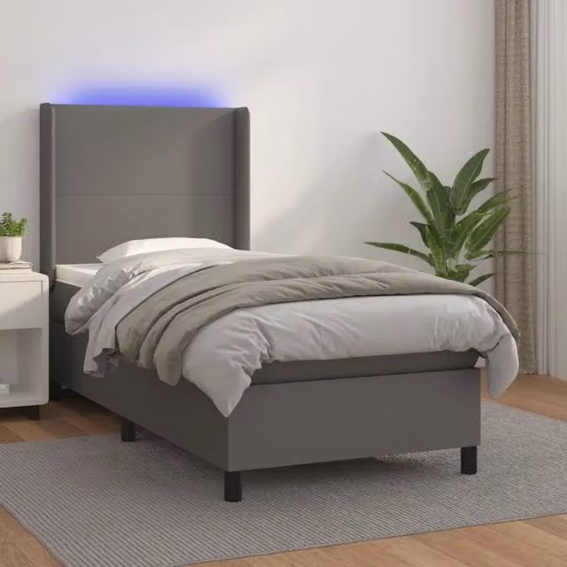 Giroletto Molle con Materasso e LED-Struttura Letto con LED Grigio 80x200cm Similpelle 316565