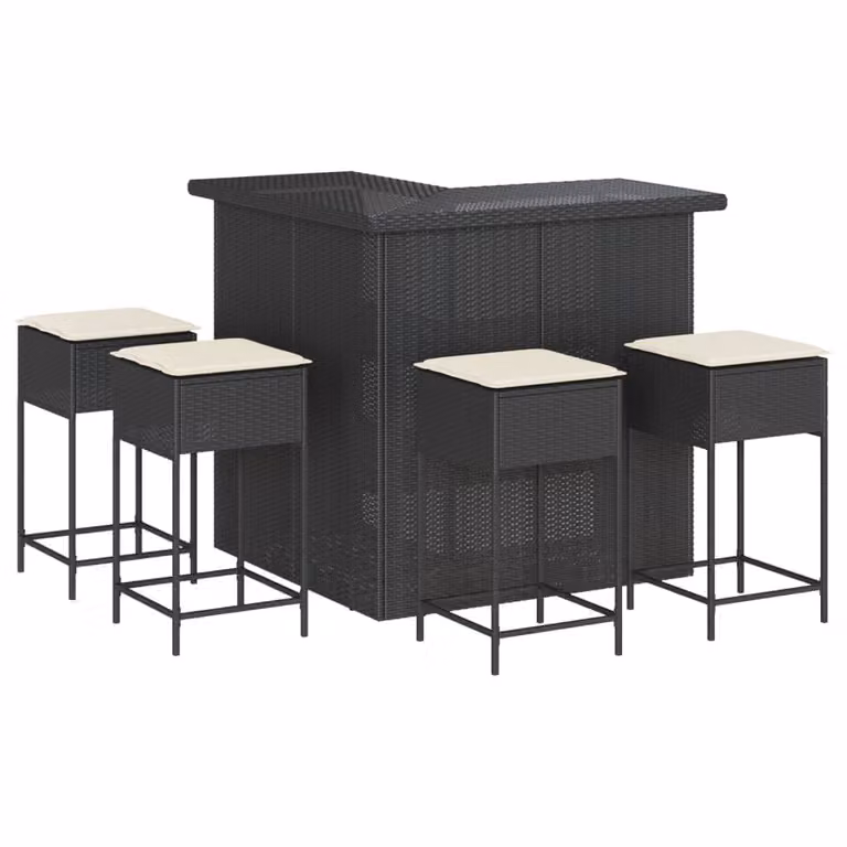 set bar da giardino 5 pezzi con cuscini in polirattan nero