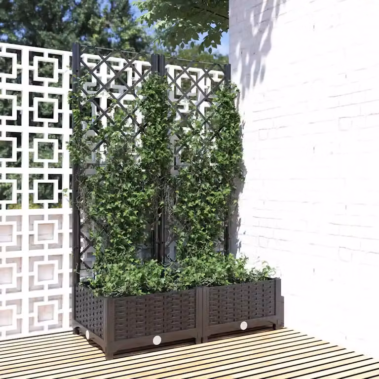 Fioriera da giardino con traliccio vidaXL nera in plastica L: 80 cm, P: 40 cm, H: 121,5 cm