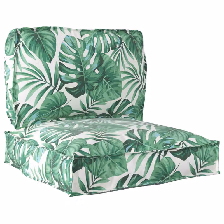 Set di Cuscini per Pallet vidaXL in Tessuto Oxford con Motivo Foglia Verde, Impermeabili e Resistenti alle Intemperie, L/P: 70 x 70 cm