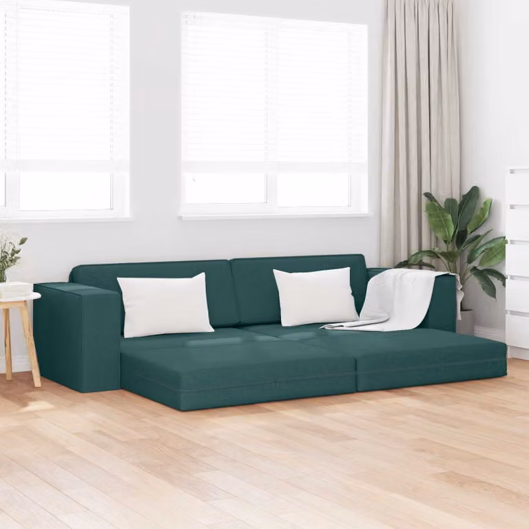 Divano letto moderno vidaXL in tessuto verde con funzione clic clac e coperture rimovibili L: 245 cm, P: 78 cm, H: 77 cm