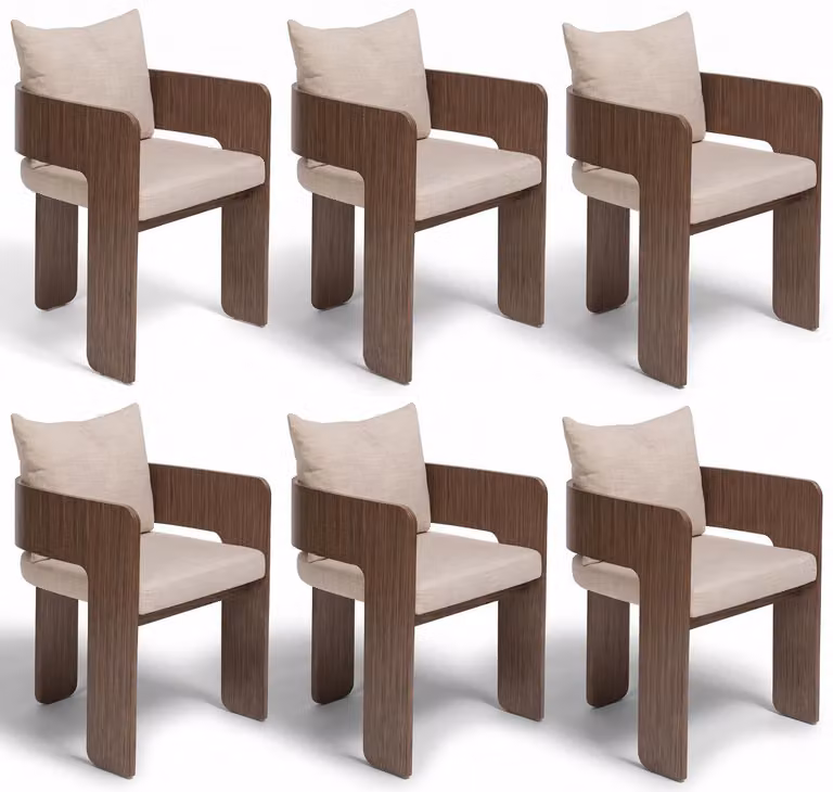 Gruppo di sedie, colore beige, rivestimento in tessuto, design elegante e raffinato, dal gusto architettonico esclusivo