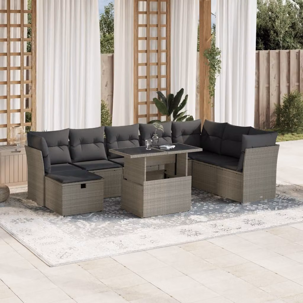 Maison Exclusive - Set Divano da Giardino 9pz con Cuscini Grigio Chiaro Polyrattan