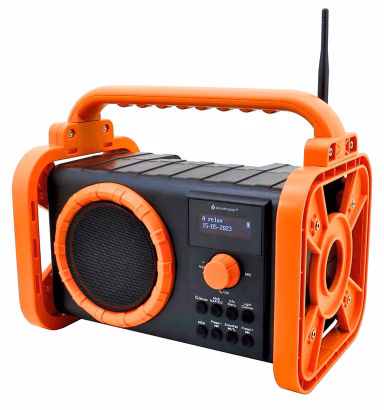 DAB80OR Radio da cantiere DAB+ Bluetooth batteria ricaricabile IP44 resistente agli spruzzi d'acqua