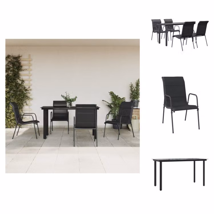 vidaXL Set da pranzo da giardino 5 pezzi in acciaio nero e textilene - Set di mobili da giardino
