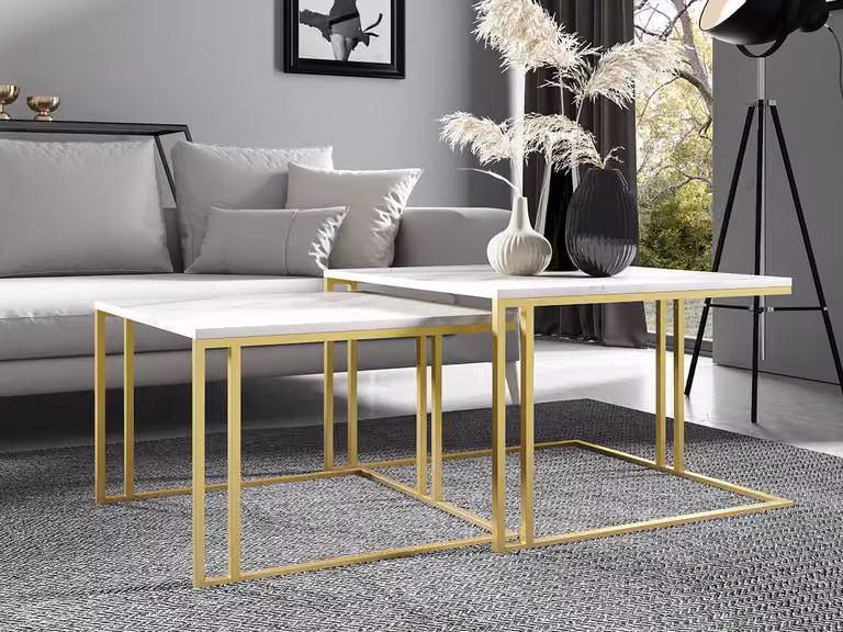 Set di 2 tavolini da caffè PTYSIA - marmo oro / bianco