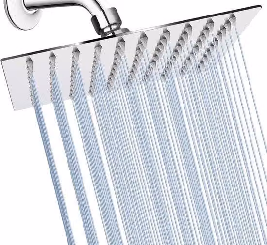 Unyqoos® - Testina doccia a forma quadrata in acciaio inossidabile (20 cm), cromata, per una distribuzione uniforme dell'acqua e un'esperienza doccia rinfrescante