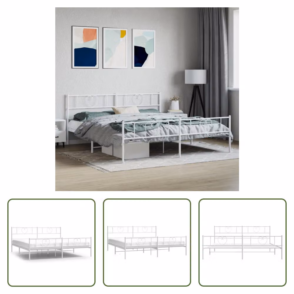 The Living Store Struttura letto con testiera e pediera in metallo bianco 180x200 cm