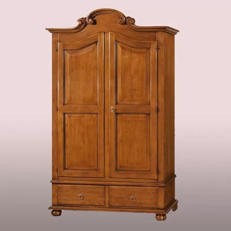 Armadio Arte Povera Mobili 2G in Legno con 2 Ante e Cassetti, Colore Noce, L/P/H: 122 x 60 x 204 cm – 1