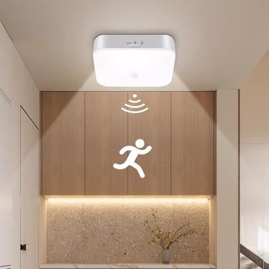 Lampada da soffitto a LED per bagno con sensore di movimento - Batteria ricaricabile da 10000 mAh - Lampada da soffitto a LED con funzione di ricarica - Compatta ed efficiente dal punto di vista energetico - Ideale per bagni, garage e corridoi