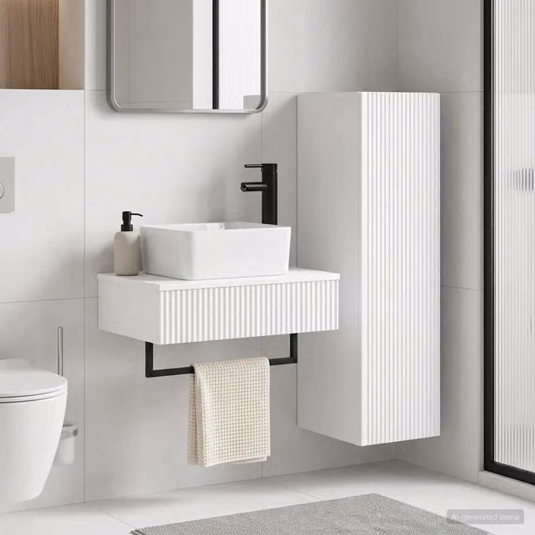 Set di mobili per il bagno moderno vidaXL composto da 2 pezzi in bianco con vanità e pensile a muro L/P/H: 33 x 34,5 x 100 cm