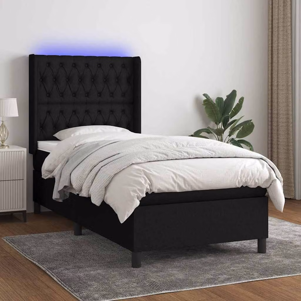 Letto a Molle vidaXL con Illuminazione LED e Porte USB in Tessuto, L/P: 90 x 200 cm – 1