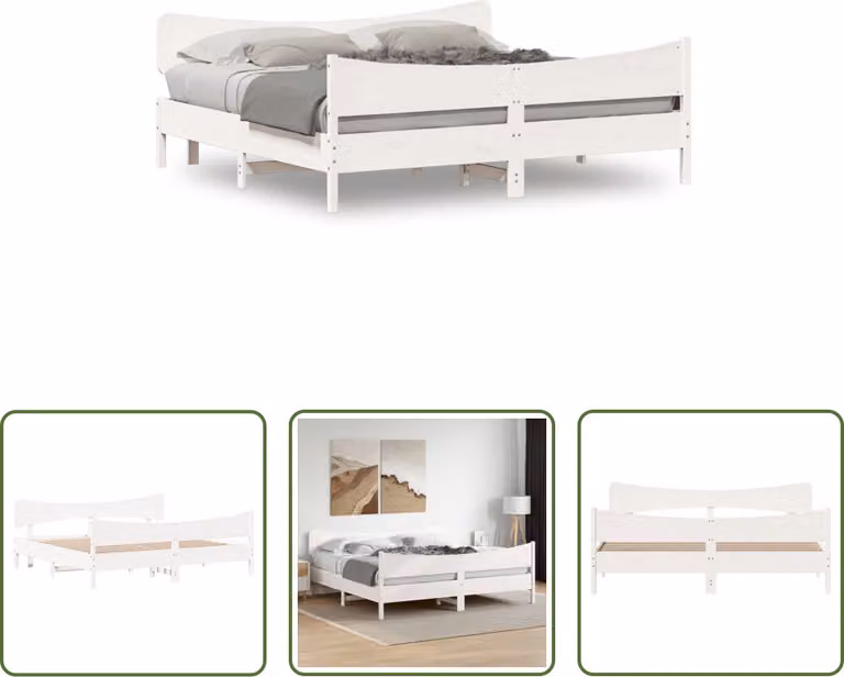 The Living Store Letto in legno massiccio con testiera bianca 200x200 cm in pino