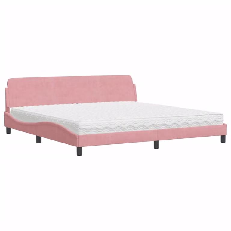 Letto con Materasso Dover Rosa 200x200 cm in Velluto