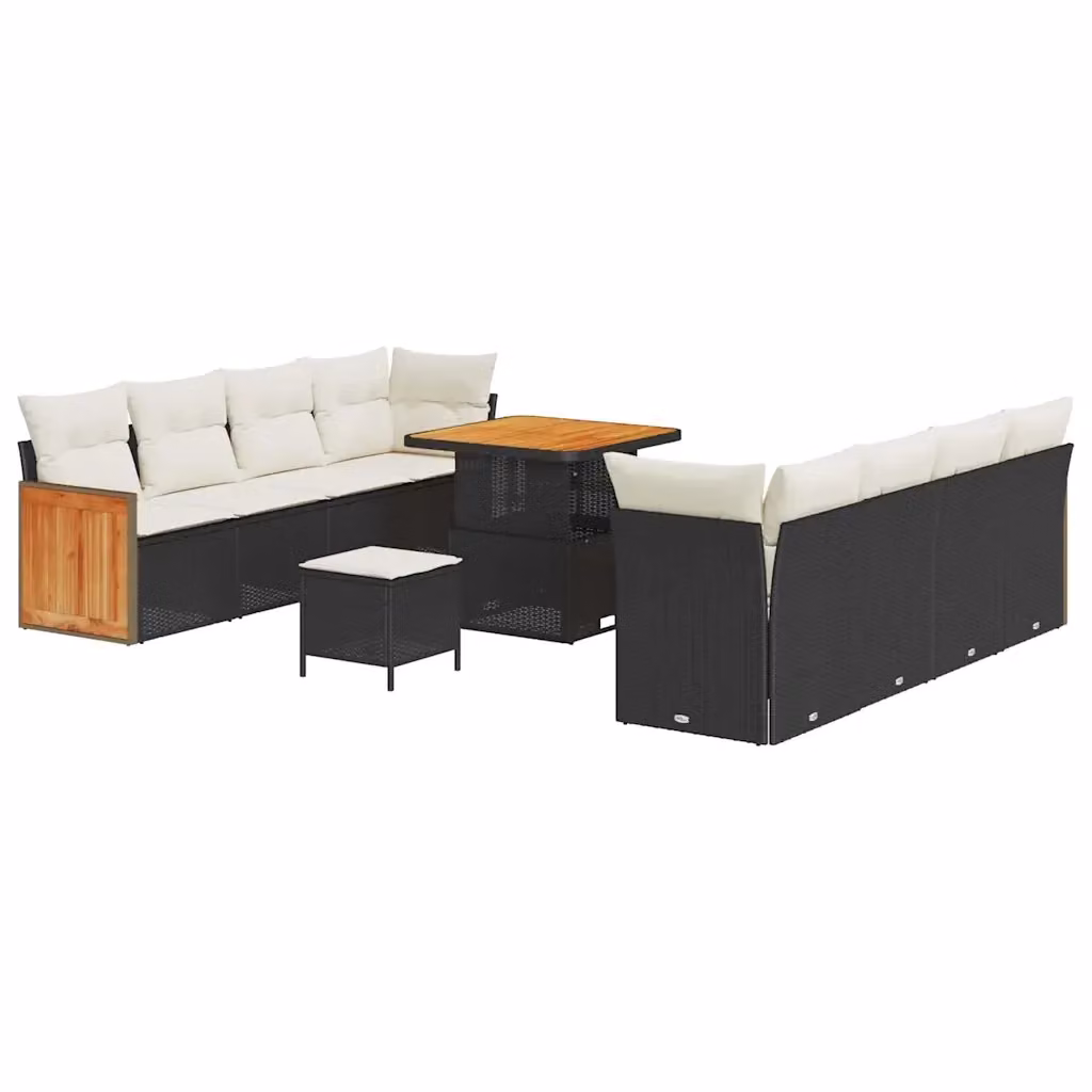 Set Divano da Giardino vidaXL 11 Pezzi con Tavolino da Caffè Nero e Beige – 2