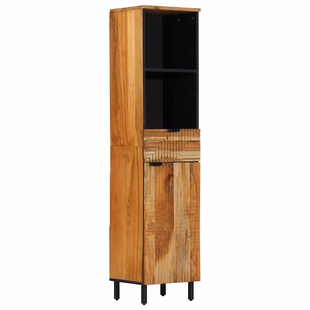 Mobile da Bagno Moderno vidaXL in Legno di Mango e Metallo, Marrone e Nero, L/P/H: 38 x 33 x 160 cm – 2
