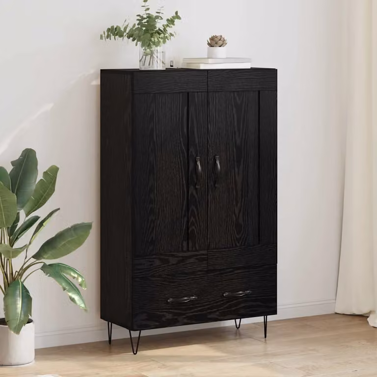 Credenza mid-century vidaXL in legno e metallo nera con ante e cassetti L: 69,5 cm, P: 31 cm, H: 115 cm
