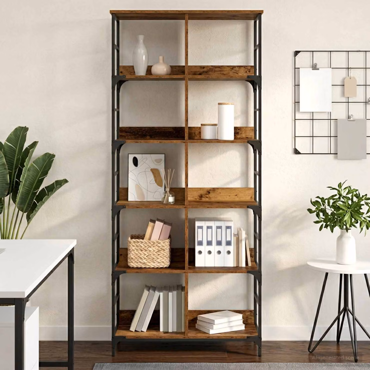 Libreria vidaXL a 4 livelli in metallo e legno color marrone antico, L: 78,5 cm, P: 33 cm, H: 188,5 cm