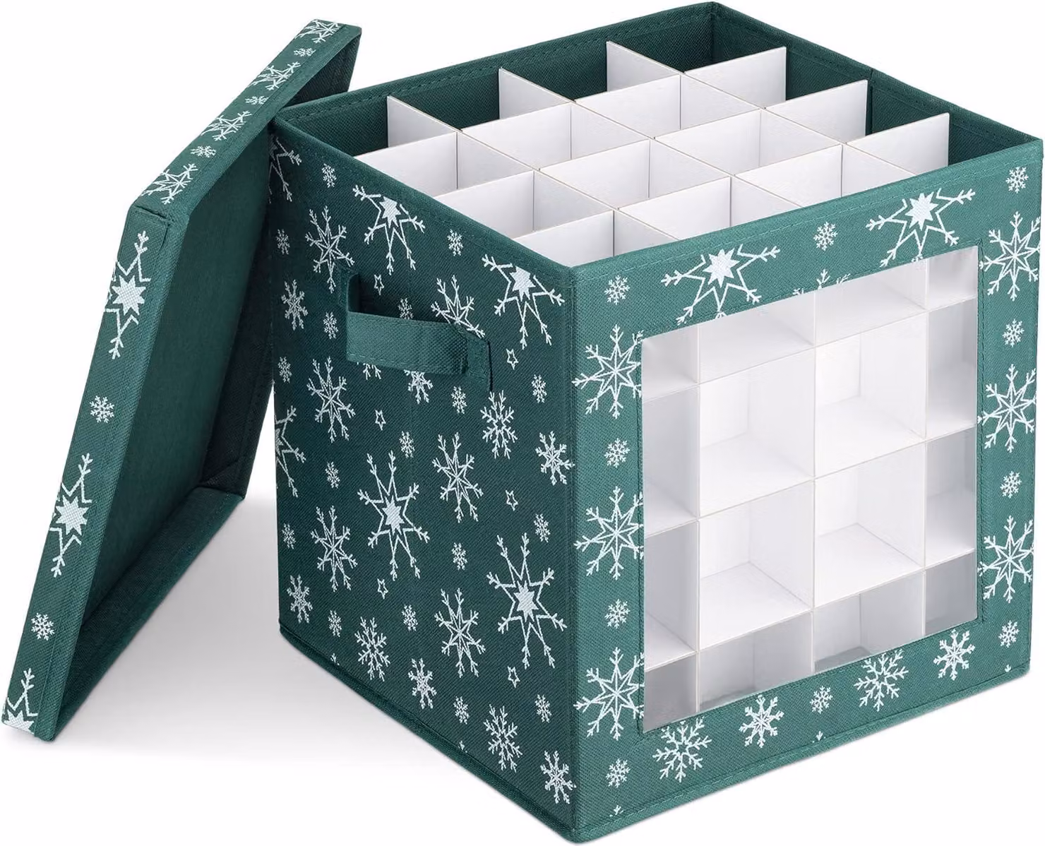 Scatola pieghevole per contenere addobbi e decorazioni natalizie - 64 scomparti, design festoso verde scuro