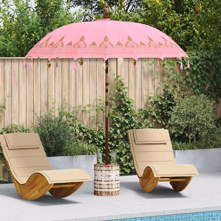 Maison Exclusive - Ombrello balinese con base, colore rosa, diametro 210-220 cm