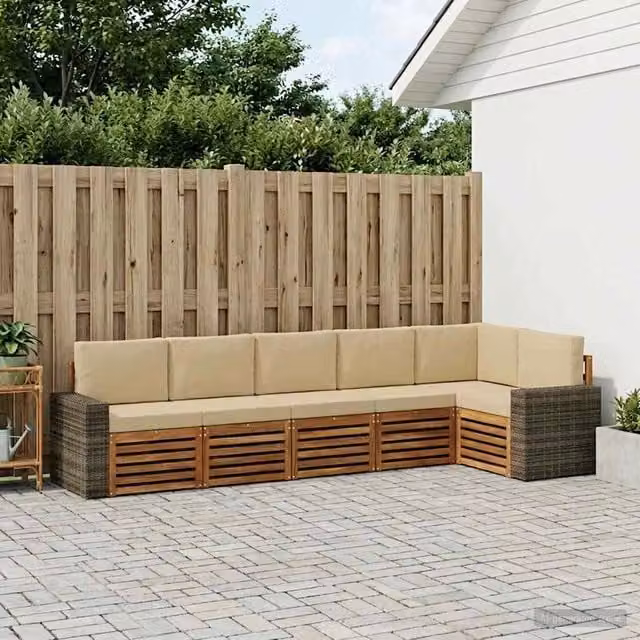 Set di divani da esterno a L vidaXL in legno di acacia con cuscini beige – 1