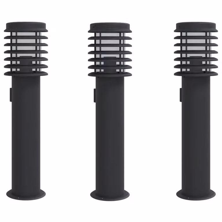 Lampade da Terra per Esterni con Presa 3 pz Nere 60 cm Acciaio
