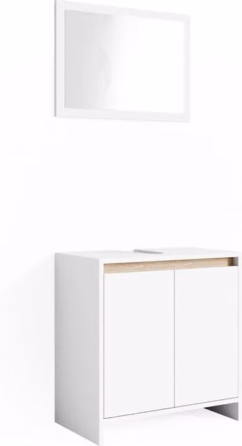 Set mobili bagno Vicco Emma composto da mobile lavabo e pensile con specchio, Bianco/Sonoma