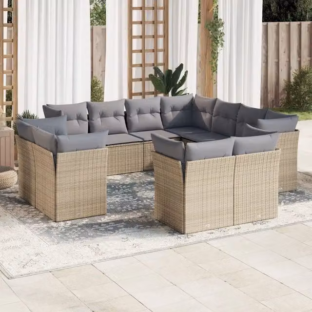 Set di divani da giardino VIDAXL in polyrattan con cuscini beige, 11 pezzi
