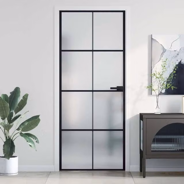 Porta Interna Reversibile vidaXL Modern in Alluminio e Vetro Temperato, Colore Nero, L: 83 cm, H: 201,5 cm