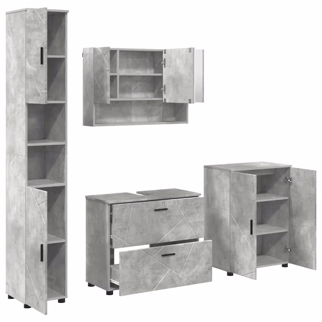Set di mobili per il bagno 4 pezzi vidaXL in stile minimalista, colore grigio e nero, con illuminazione LED, L/P/H: 35 x 30 x 192 cm – 2