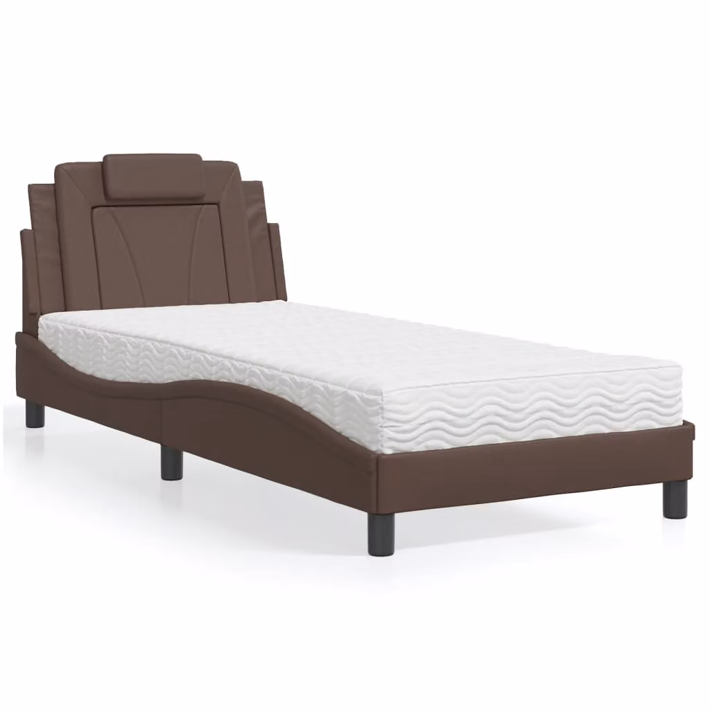 Letto Viana vidaXL con Materasso in Similpelle Marrone e Bianco, Dimensioni: 80 x 200 cm