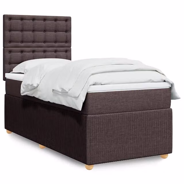 Letto Ibrido vidaXL con Materasso a Molle e Rivestimento in Tessuto Marrone e Bianco, L 90 x P 200 cm