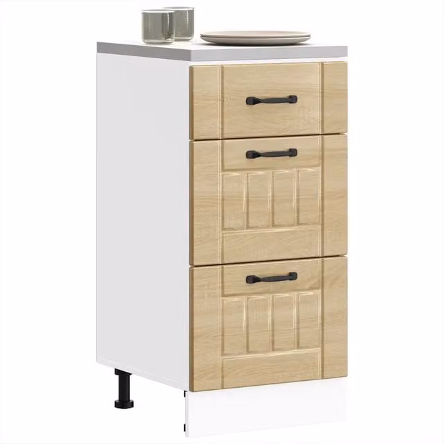 Base da cucina moderna vidaXL in legno bianco e marrone con ante a battente e cassetti L/P/H: 81.5 x 46.0 x 40.0 cm
