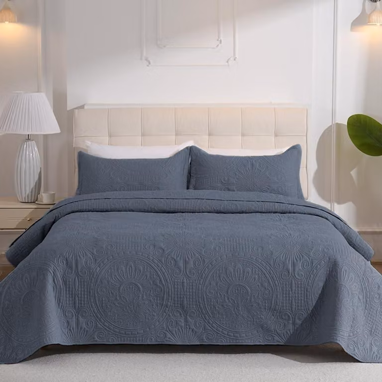 Copripiumino e copridivano con cuscini (blu e grigio)