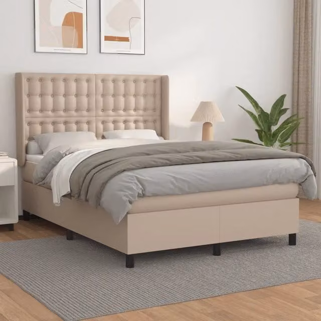 Letto con Giroletto a Molle e Materasso Ibrido vidaXL in Similpelle Beige e Bianco L/P/H: 193 x 147 x 128 cm