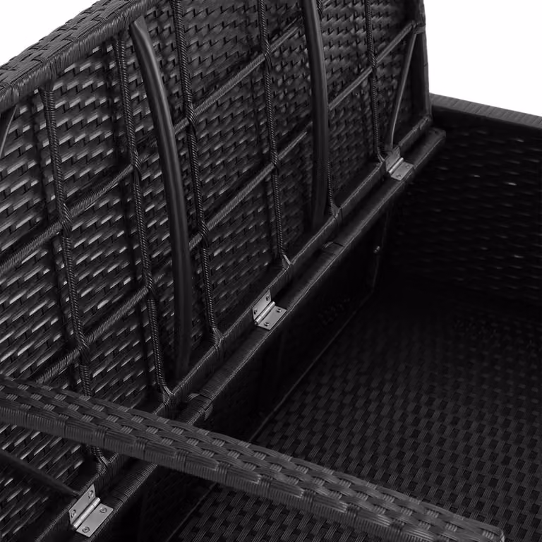 Panchina da giardino a 2 posti Tectake in rattan nero con vano portaoggetti e cuscini inclusi