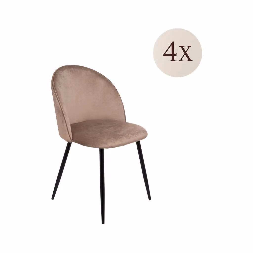 Set di 4 sedie da pranzo Achito DMORA in velluto, sedute imbottite moderne per ufficio o cucina, L: 51 cm, H: 82 cm, P: 54 cm, Grigio – 2