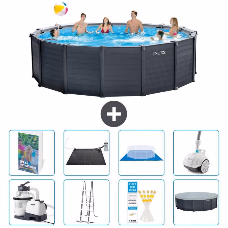 Pannello per piscina in grafite, modello Rund - 478x124 cm - composto da 7 elementi, serie S600