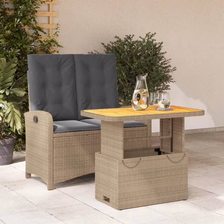 Set da Pranzo da Giardino vidaXL in Legno di Acacia Oliato con Piano Pieghevole e Regolabile, Colori Beige, Marrone e Grigio