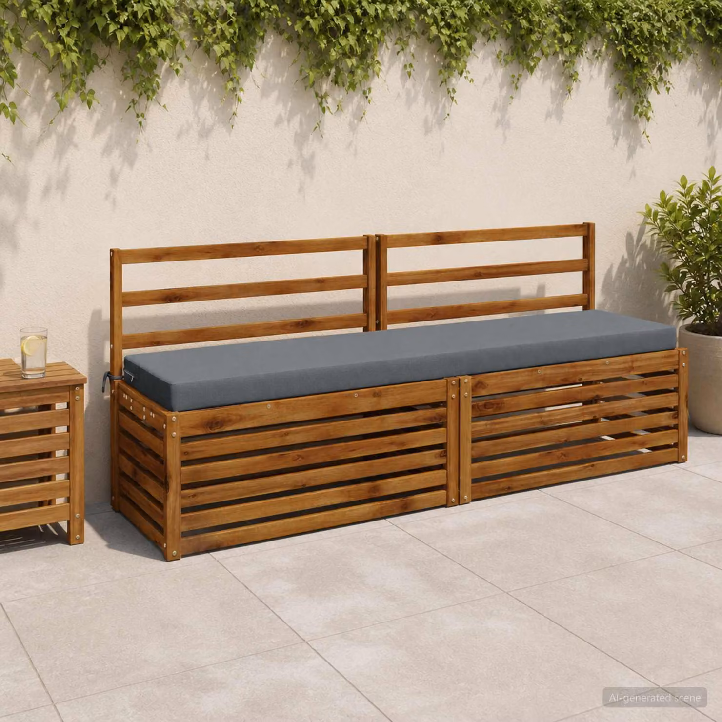 vidaXL Cuscino per panchina SOEST in poliestere blu e grigio con rivestimento rimovibile e resistenza ai raggi UV L/P/H: 200 x 40 x 8 cm