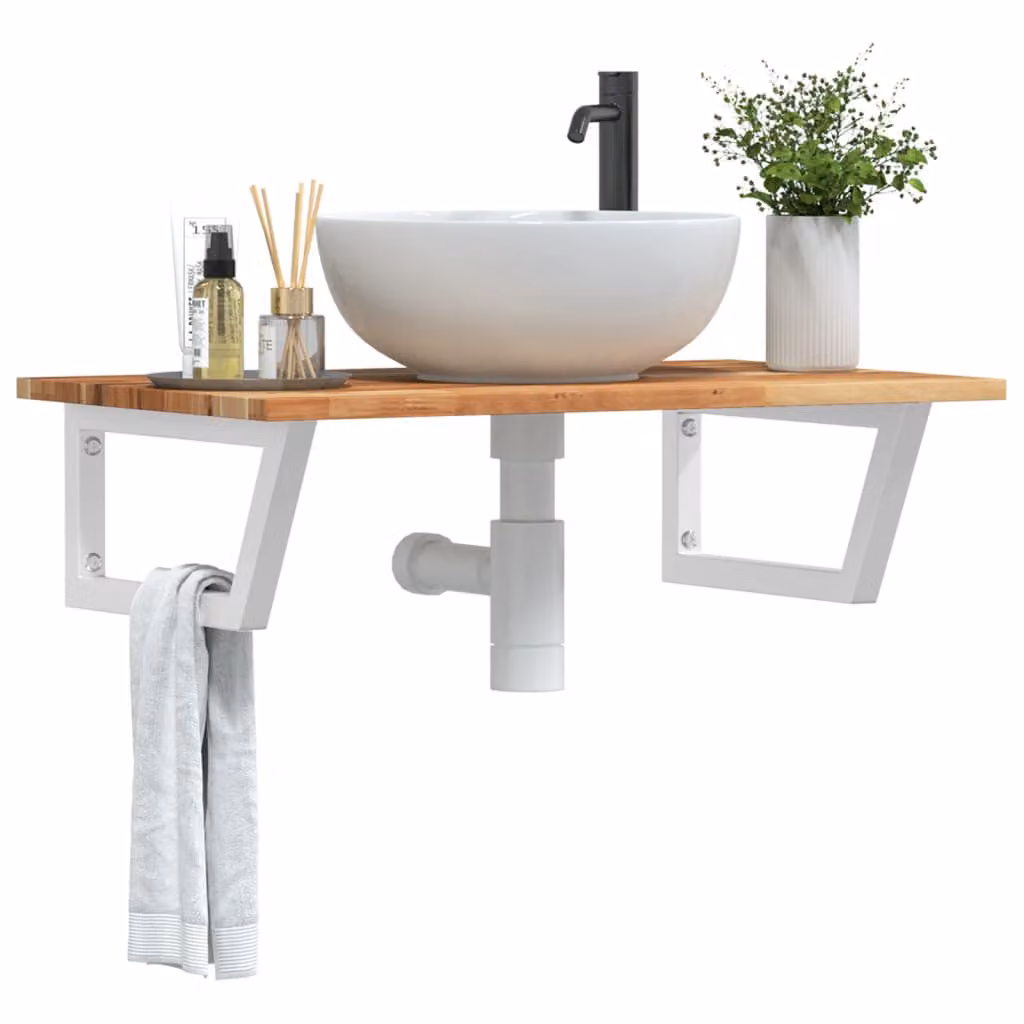vidaXL Ripiano da parete per lavabo in acciaio e legno di acacia oliato, marrone e bianco