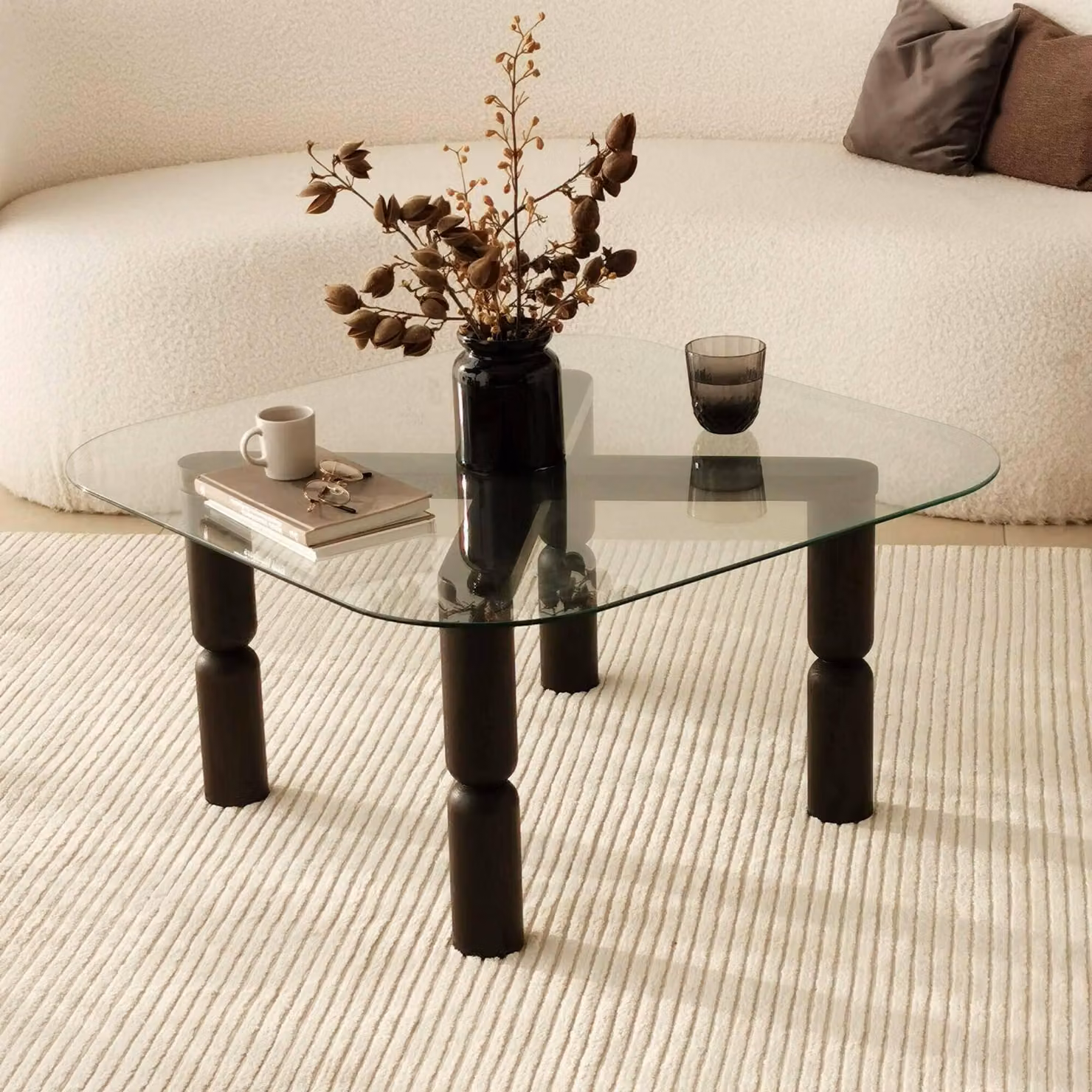 Gran - Tavolino da Salotto, 80x80x40h cm Nero Antracite, Portariviste