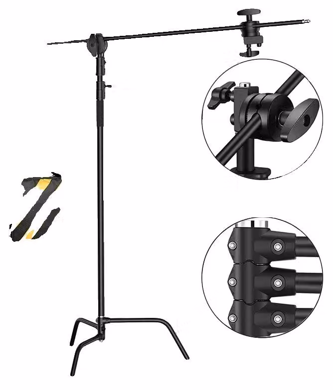Supporto per fotografie a "C", altezza regolabile, struttura robusta, colore nero, 2,6 metri