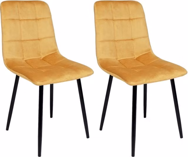 Sedia da pranzo moderna Samira in velluto giallo con struttura in metallo laccato