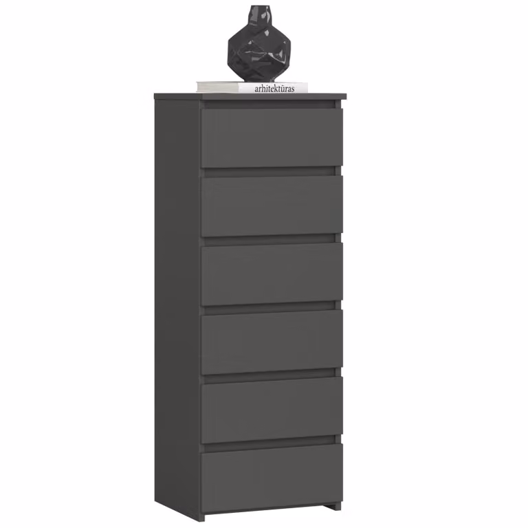 Comò con sei cassetti, alto 109 cm e largo 40 cm, soggiorno, camera da letto, corridoio, armadio, credenza, credenza alta, ampio spazio contenitivo, grafite
