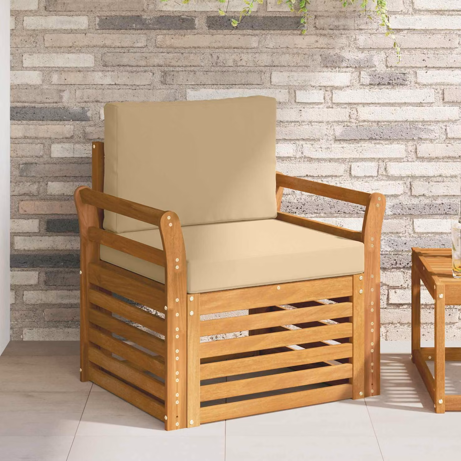 Set di divani da esterno vidaXL in legno di acacia massello e tessuto beige con cuscini inclusi