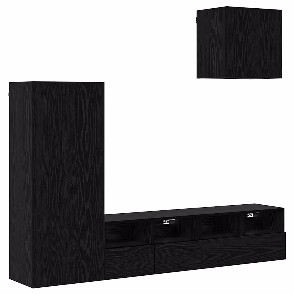vidaXL Set di 4 Unità TV da Parete Moderne in Legno MDF Nero e Rovere L/P/H: 102 x 60 x 30 cm – 2